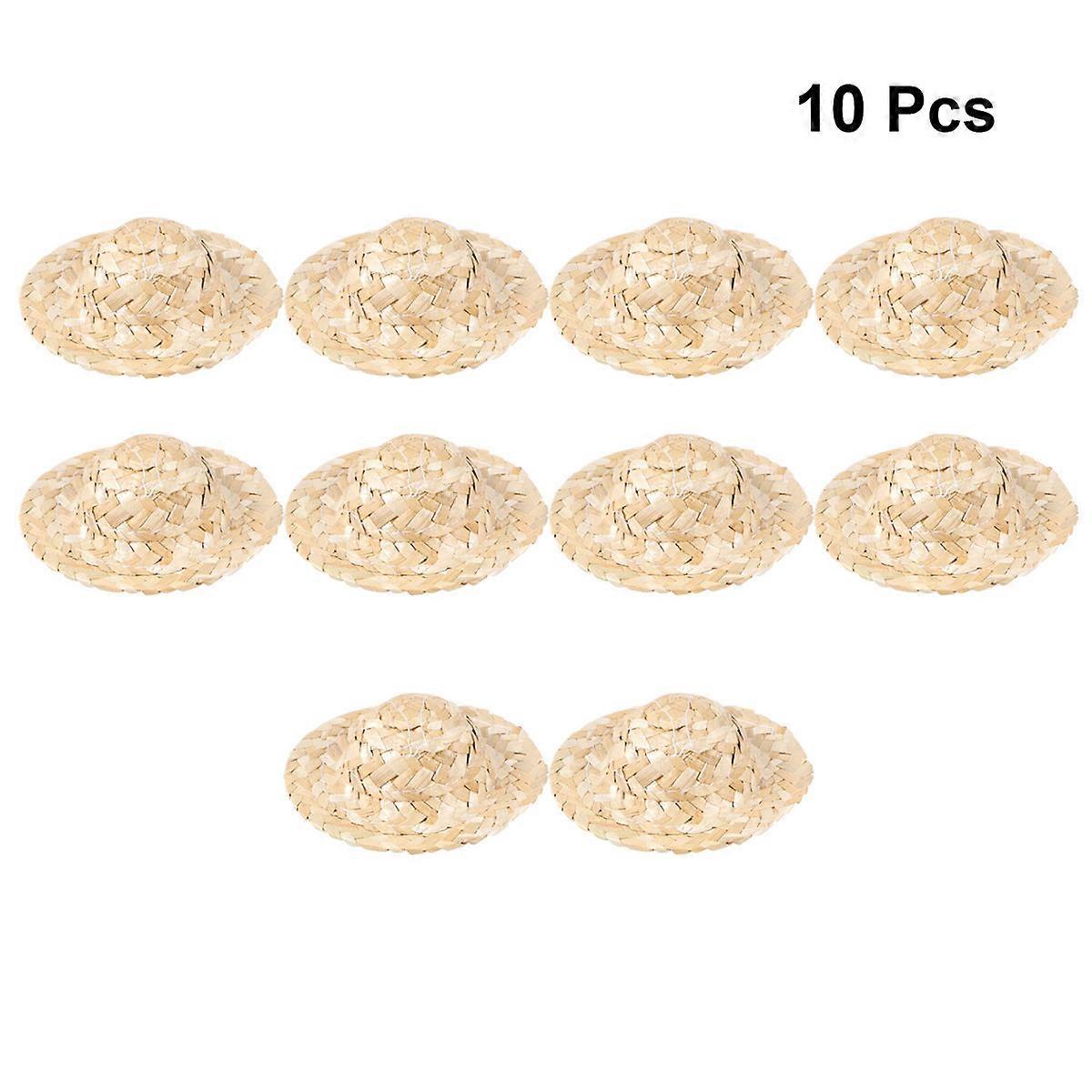 Creative Handmade Doll Straw Hat for Decoration 10Pcs Mini Craft Hats