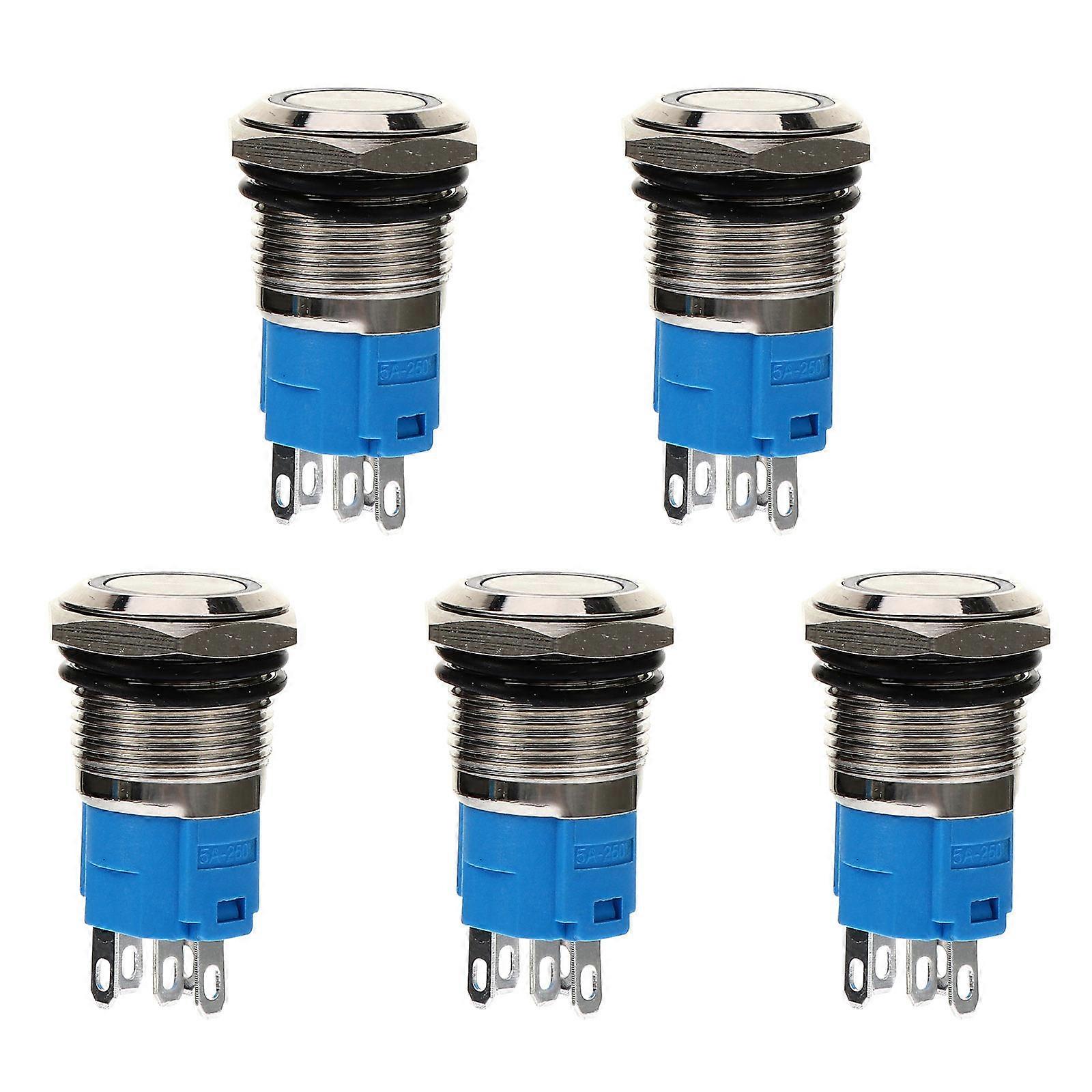 IP66 Waterproof 10Pcs LED Momentary Round Switch Self-locking for Industrial Use Silver