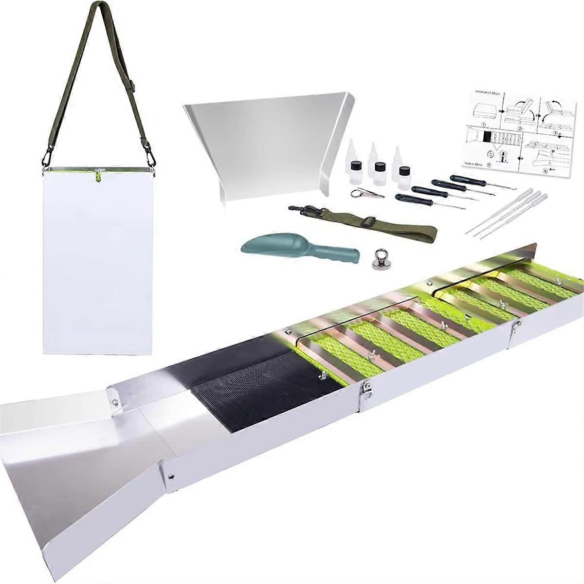 1 Set Gold Panning & Prospecting Kit with 50inch Folding Sluice Box Portable Aluminum Alloy Mining Equipment Accessories