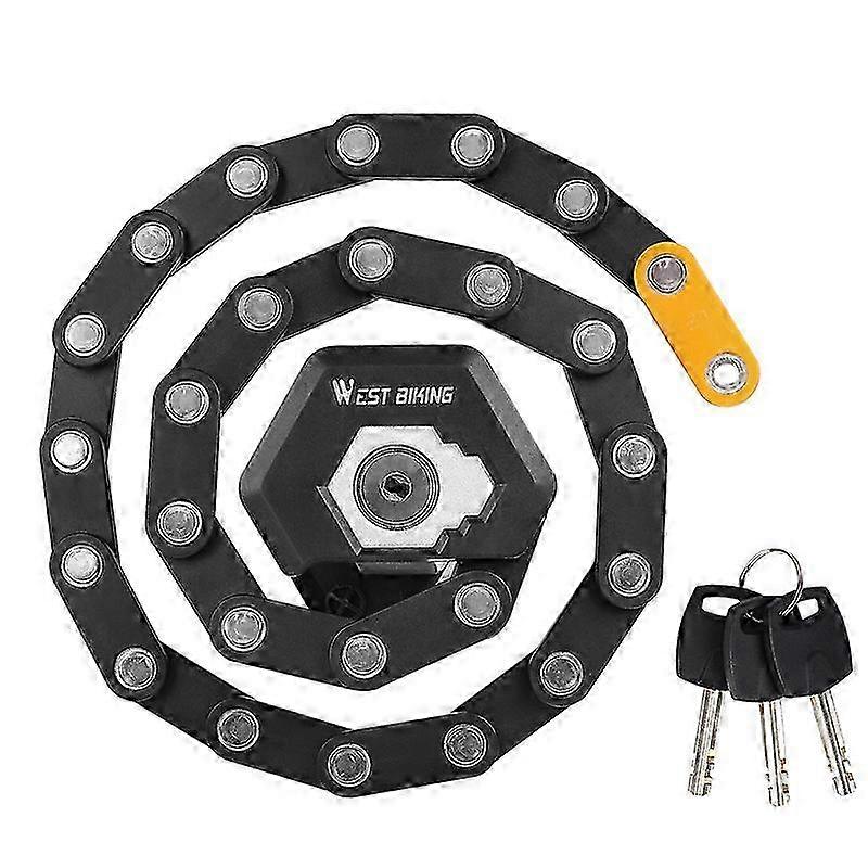 folding bike lock, heavy duty alloy steel chain with mounting bracket, anti-theft security, 3 keys, 79cm