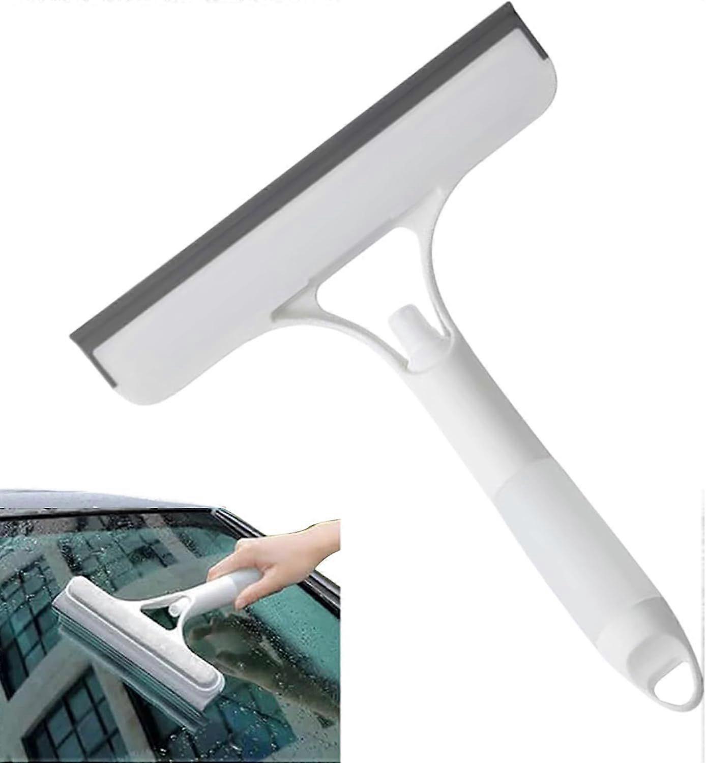 Window Cleaning Tool - Window Squeegee - Scraper with Ergonomic Handle and Cleaning Brush for Tile, Car, Kitchen, Mirror and Shower, White