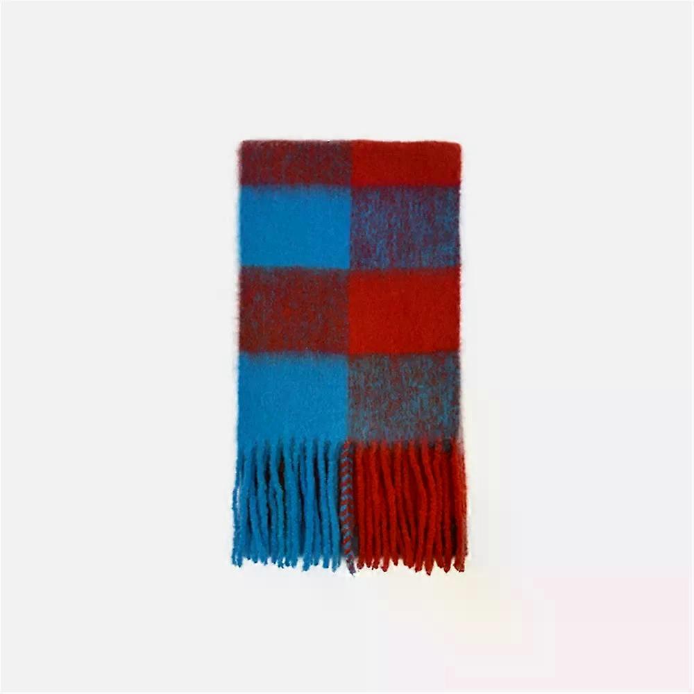 Wool Blend Color Block Lattice Retro Scarves Women's Winter Warm Thickened Tassel Scarf Woven Comfortable Soft Touch Shawls