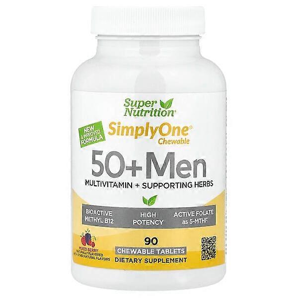 Super Nutrition, SimplyOneÃÂÃÂ® Chewable 50+ Men Multivitamin + Supporting Herbs, Mixed Berry, 90 Chewable Tablets