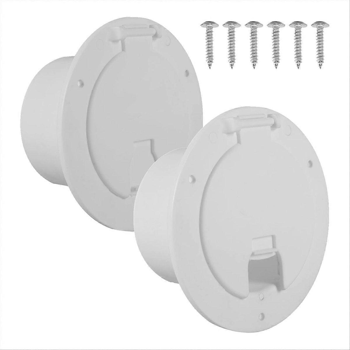 2-Pack, White RV Hatch Covers Round Electric Cable Hatch with Screws
