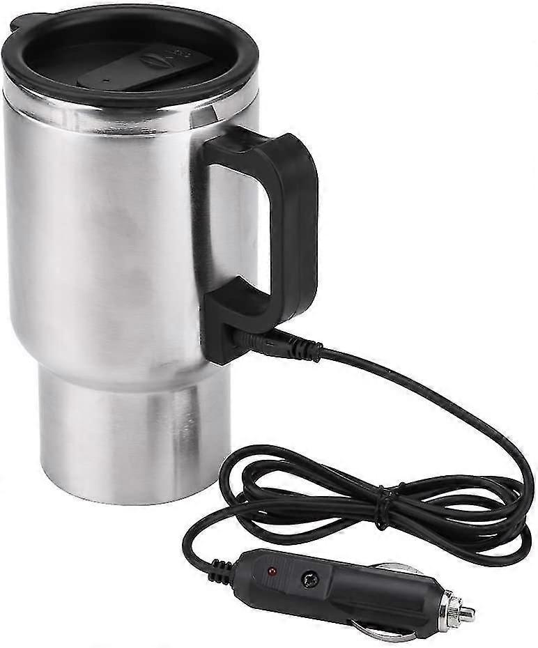 bil oppvarming kopp, rustfritt stål reise oppvarming kopp, elektrisk oppvarmet kaffe krus for oppvarming vann, kaffe, melk og te med lader, 450ml, 12v