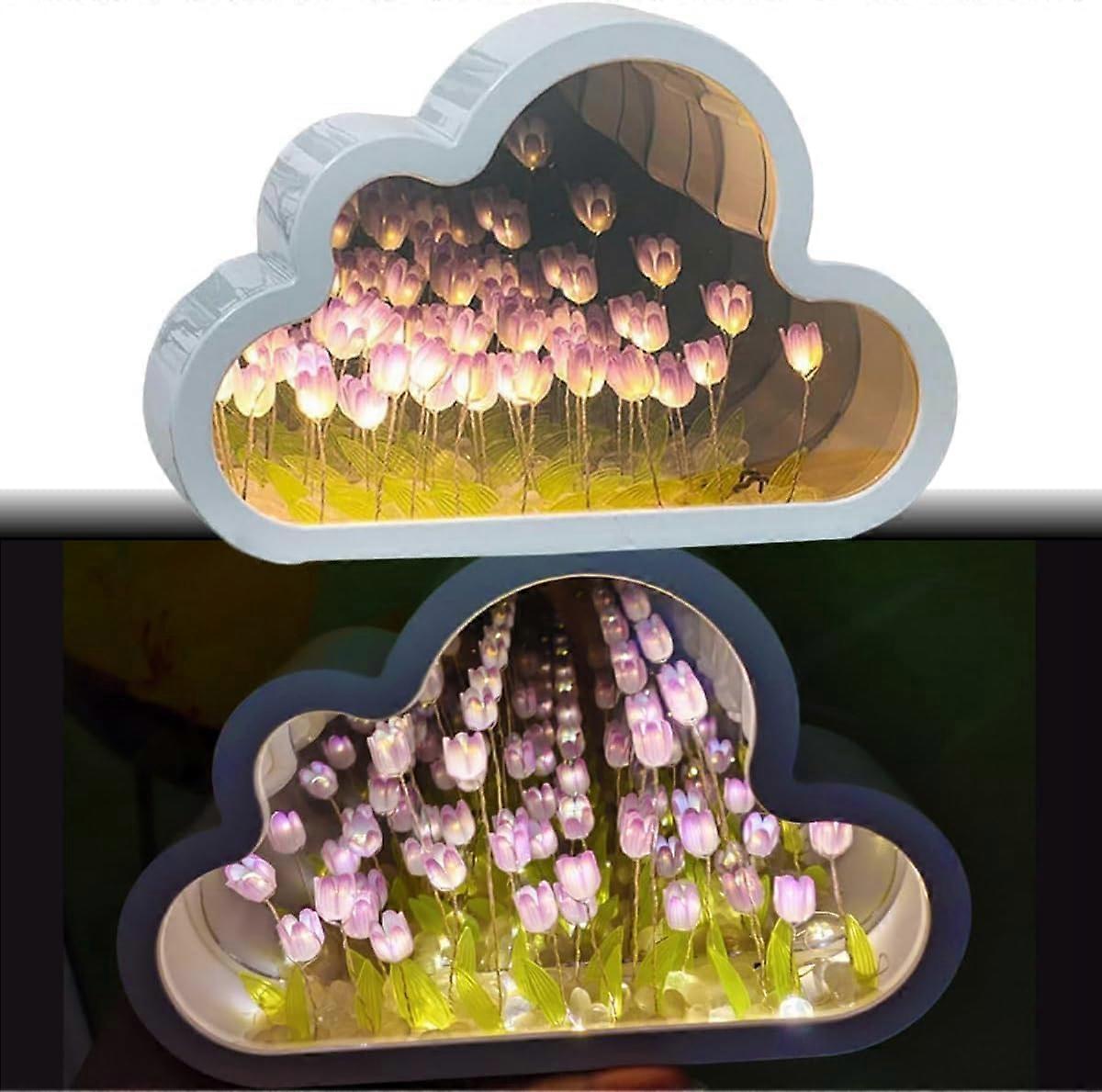 Night Light Forever Mirror Lamp With 20 Flowers Purple DIY Cloud Table Lamp