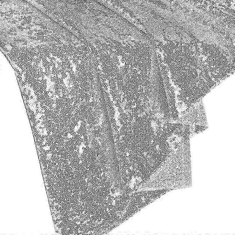 6Ft Table Skirt for Round Rectangle Table Sequin Tablecloth Silver