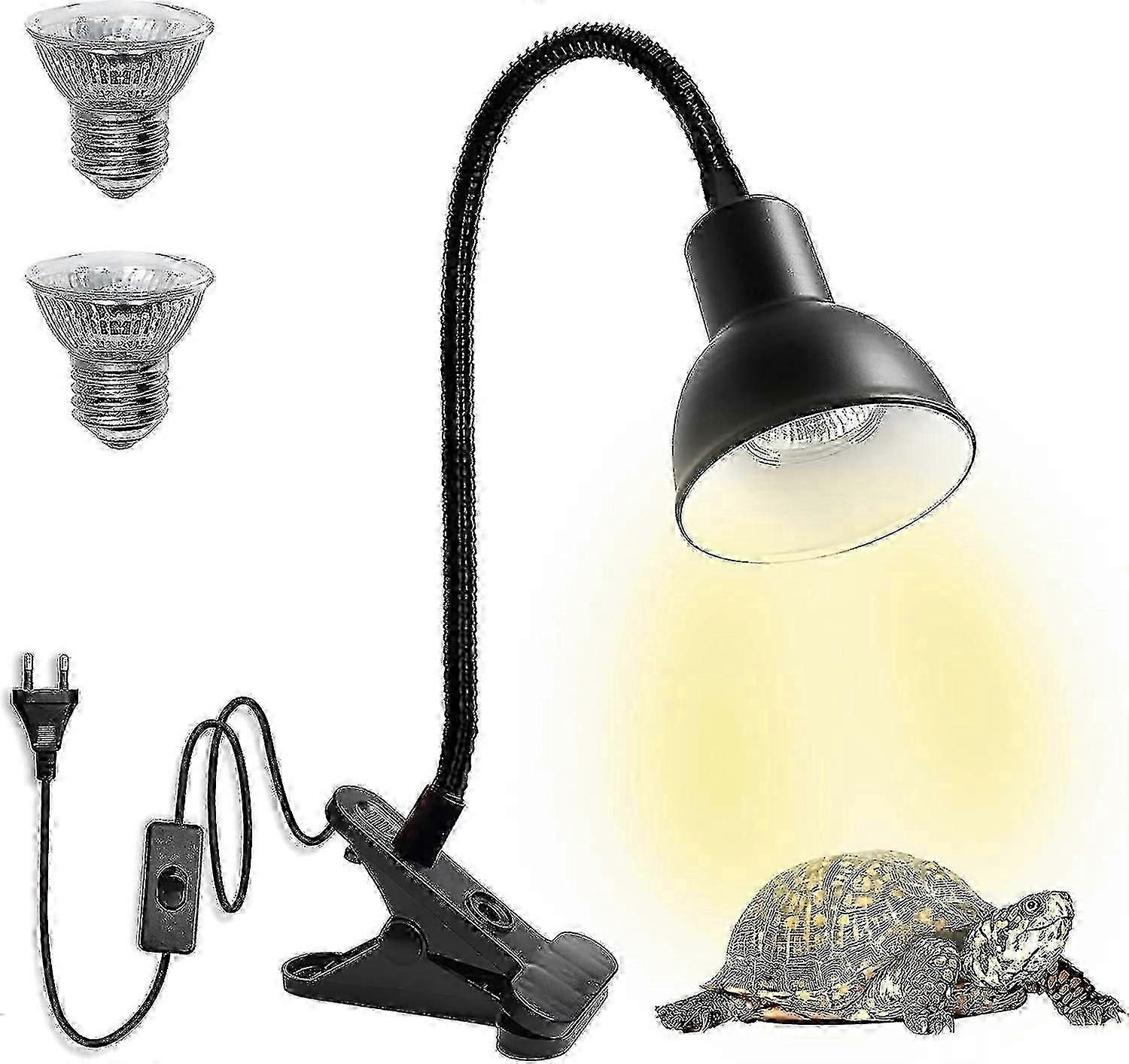 Turtle Heat Lamp For Reptile Aquarium, Turtle With 2 Uva Uvb Bulb Baking Lamp Adjustable 360 Rotating Clip For Turtle Snake Aquarium