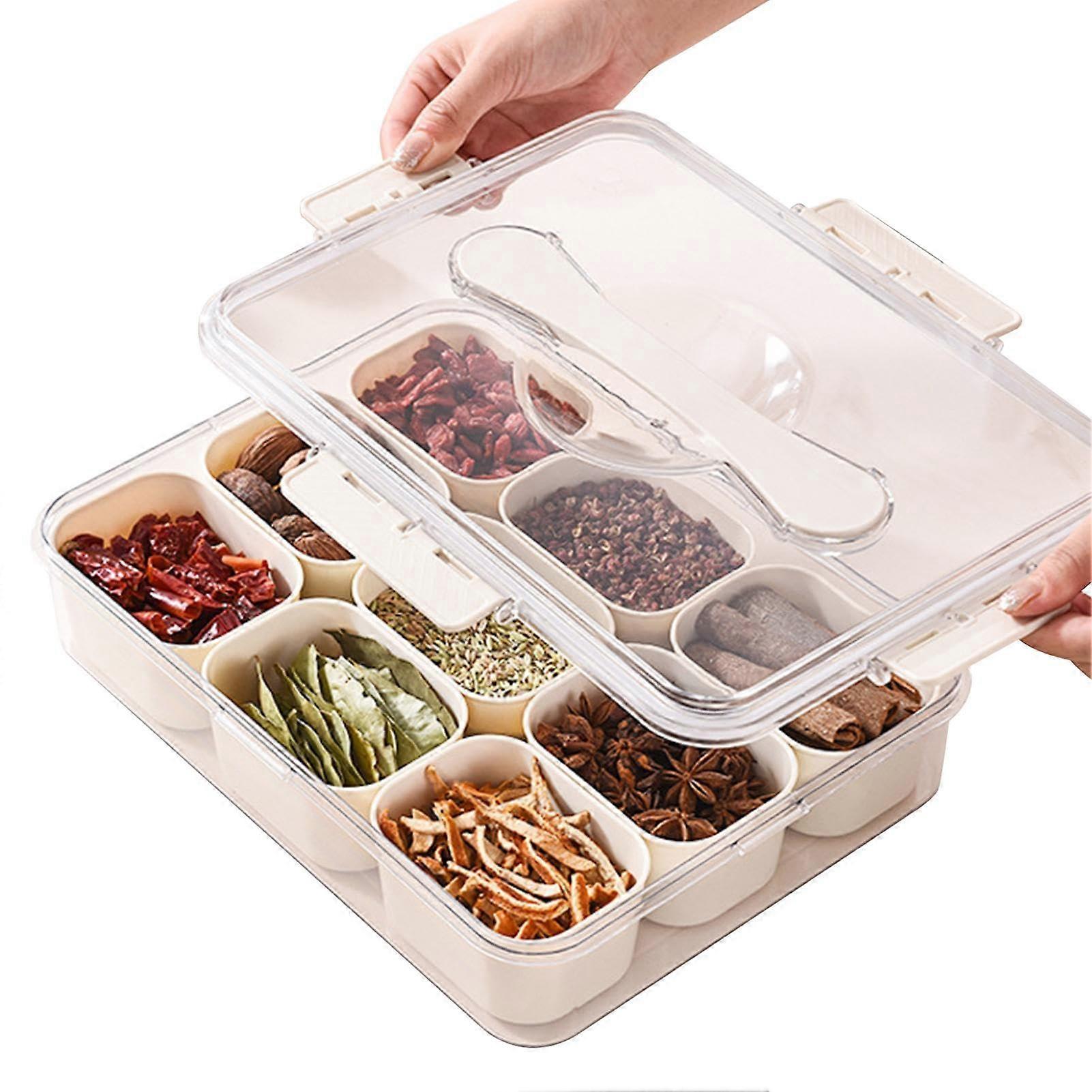 9 Containers Storage Case Set Box With 9 Compartments For Sugar Salt Anise Cinnamon Pepper