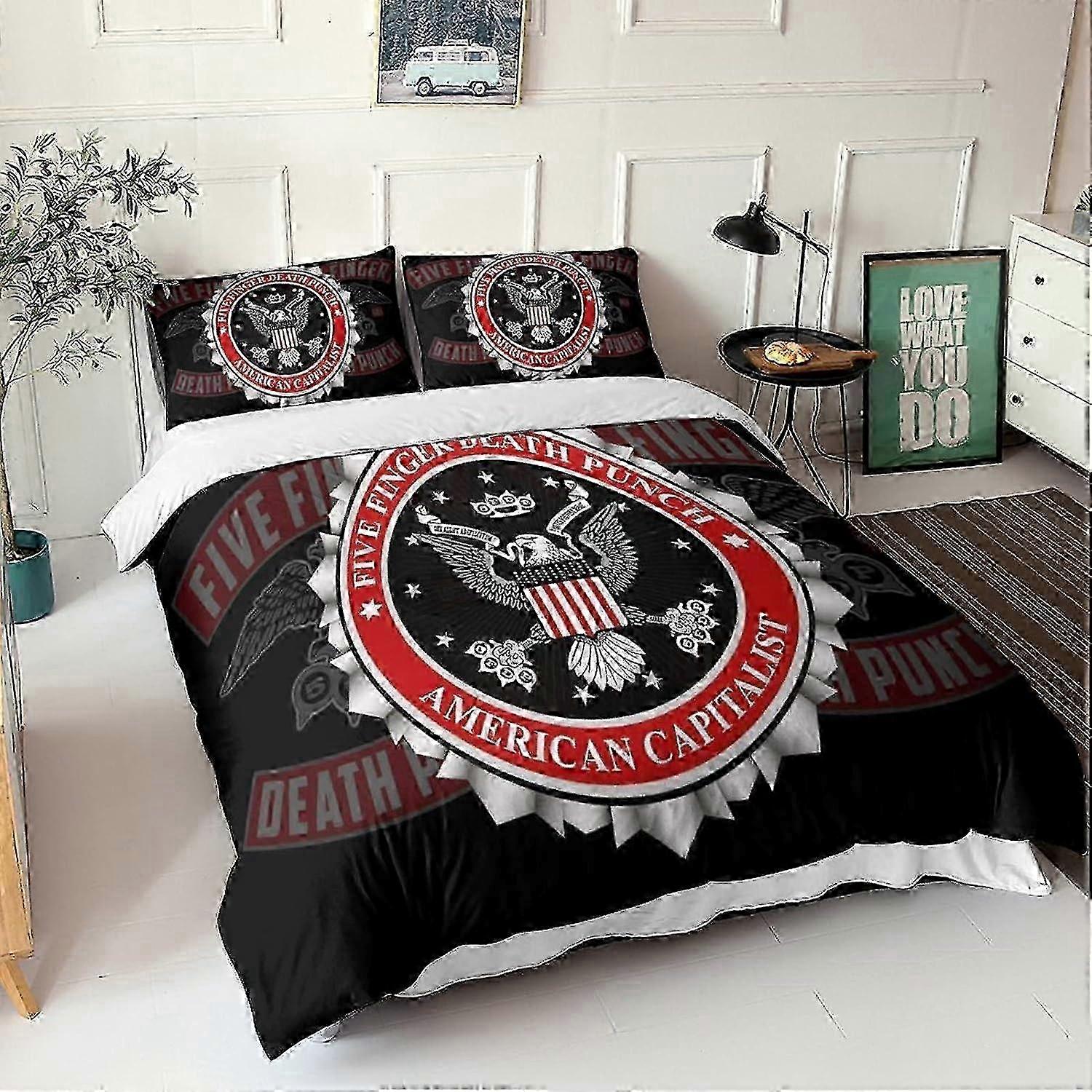 طقم فراش بخمسة أصابع ديث بانش مع أكياس وسادات ، غطاء لحاف روك باند مع سحاب للإغلاق ، ستوكات 135 * 200 سم