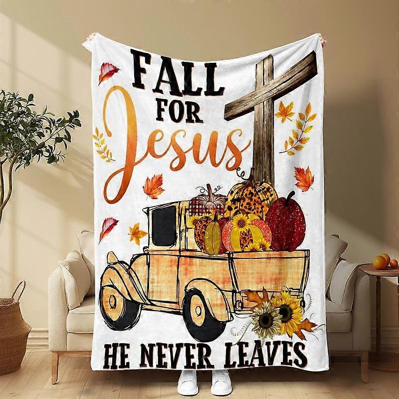 Fall Truck & Letter Pattern Blanket, 1 Count Soft Comfortable Throw Blanket, Air-conditioned Room Blanket, Warm Nap Blanket for Home & Offic
