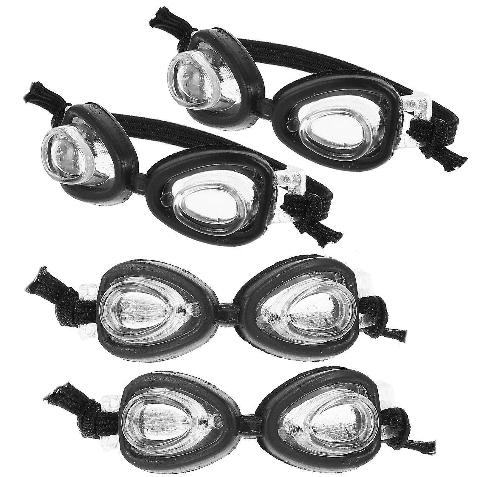 Plastic Mini Swimming Goggles Doll Eyeglasses for Decor 4Pcs Black