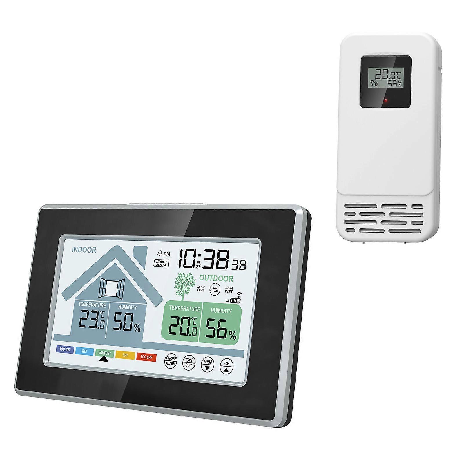 Digital Temperature Humidity Meter Desk Thermometers Hygrometer Gauge LCD Display Weather Stations with Time Alarm Clock Multicolor