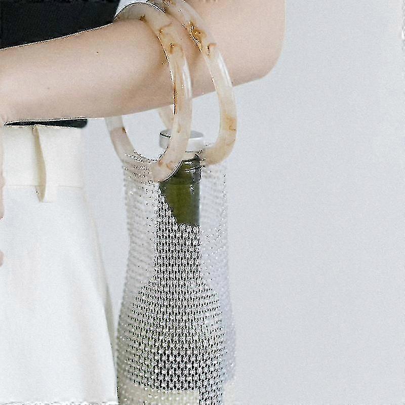 Elegant Rhinestone-Adorned Wine Tote with Secure Net and Comfort Grip for Gifting Occasions