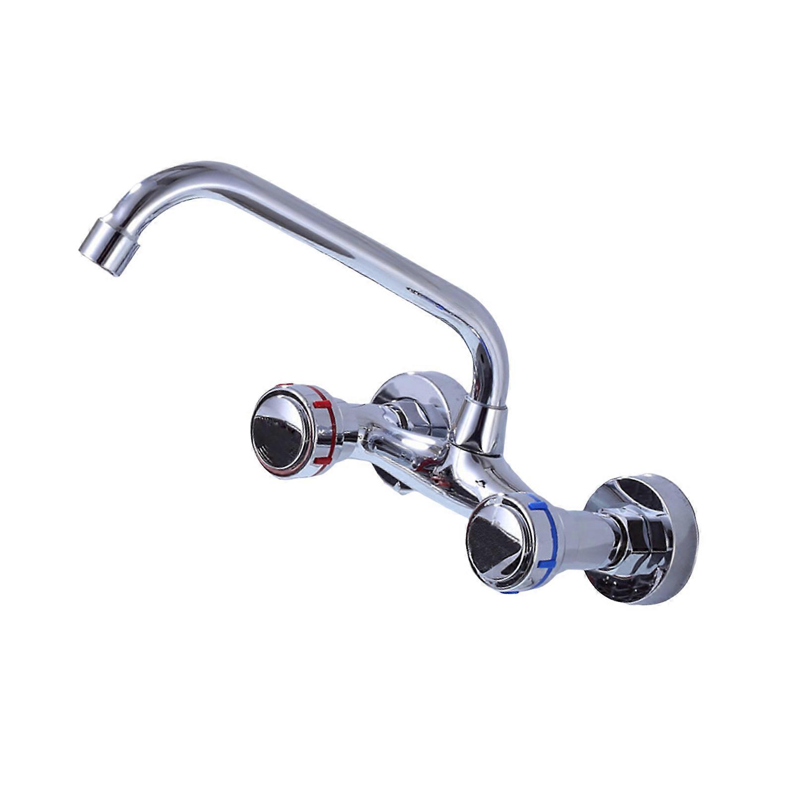 Double Handle Wall Mount Kitchen Tap with 360 Rotate Spouts Corrosion Resistant Finish for Modern Sink Application Use Multicolor
