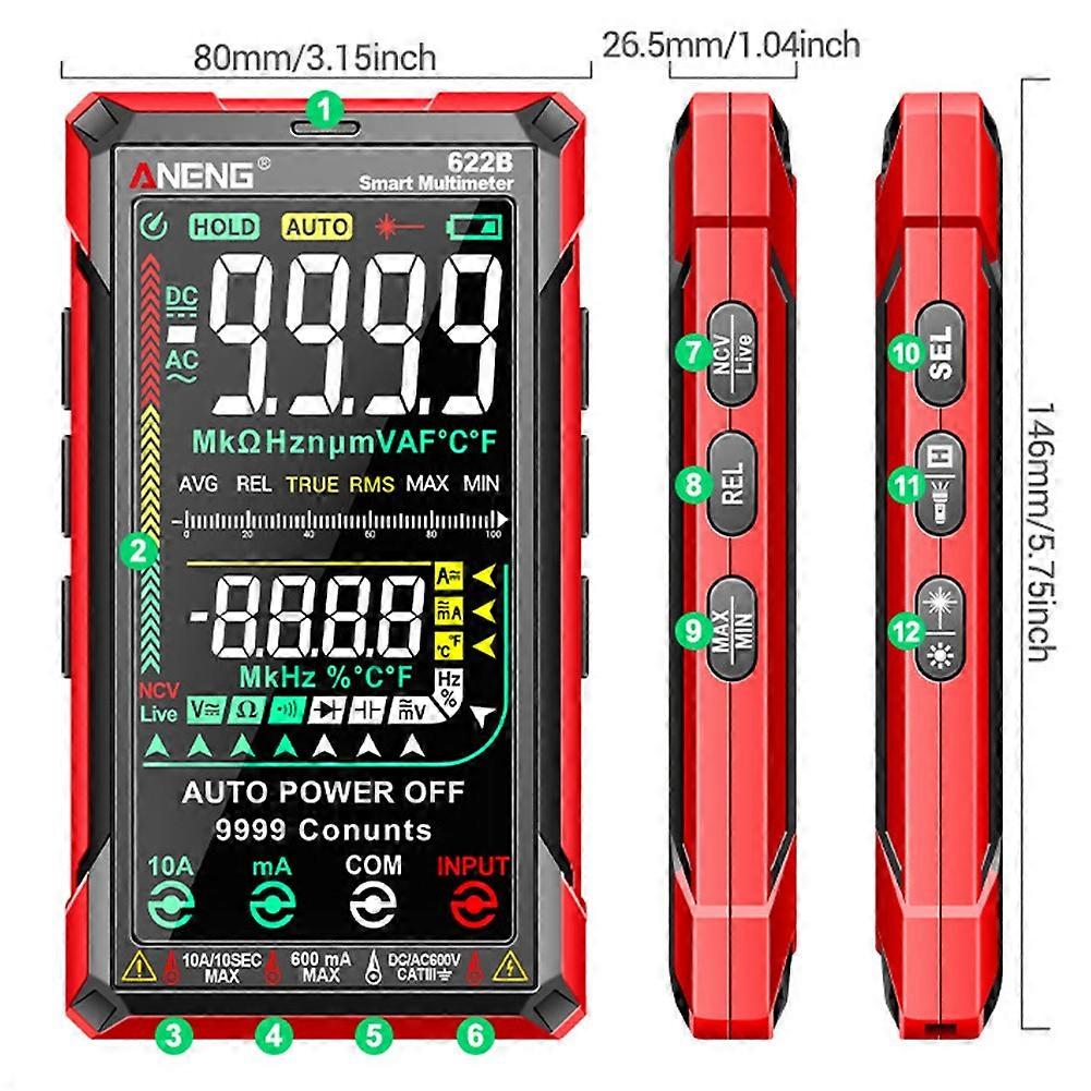 ANENG Capacitance Ohm Meter Auto Range Voltage Detector 9999 Counts Voltage Meter VA Reverse Display Multi-Function 622B