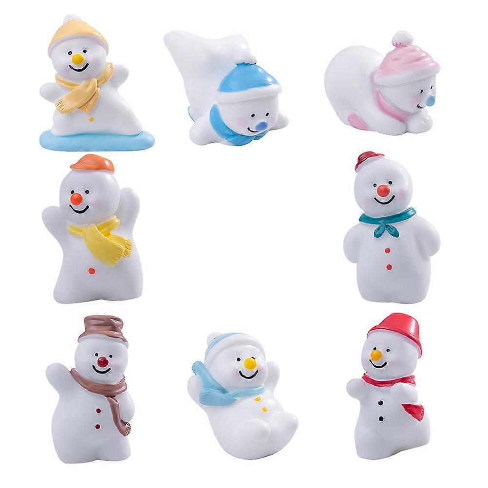 Snowman Decor Tiny Resin Figurine for Christmas Table Decor 8Pcs Set