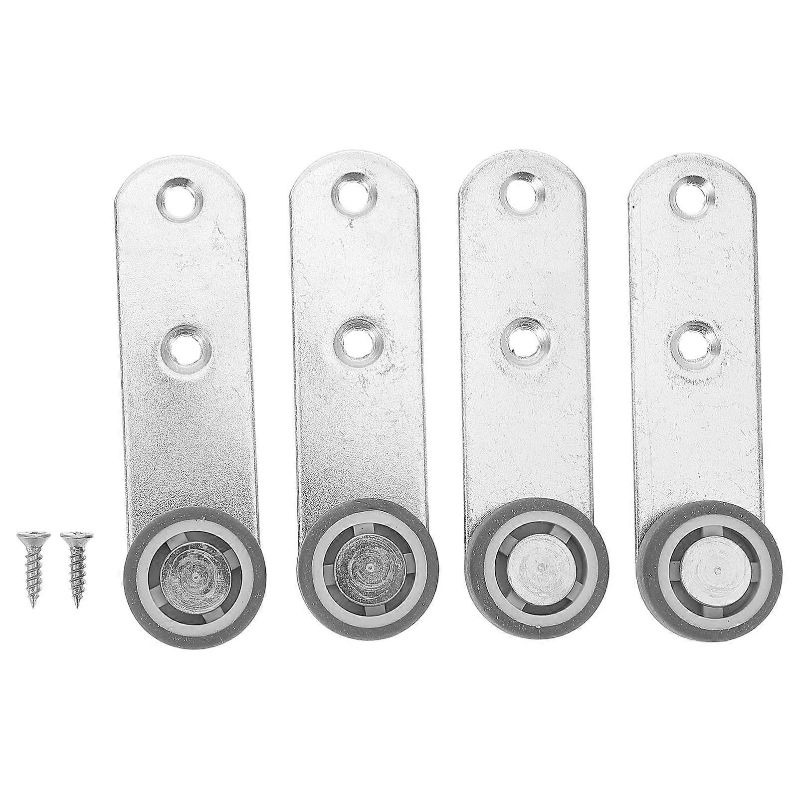 Silver Sliding Door Bottom Support Wheels with 4Pcs Rubber Caster Rollers for Doors