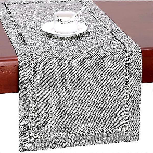 Farmhouse style linen tablecloth, handmade hem stitch, gray table runner for coffee table, dining table, dresser cover, hall table cover, party