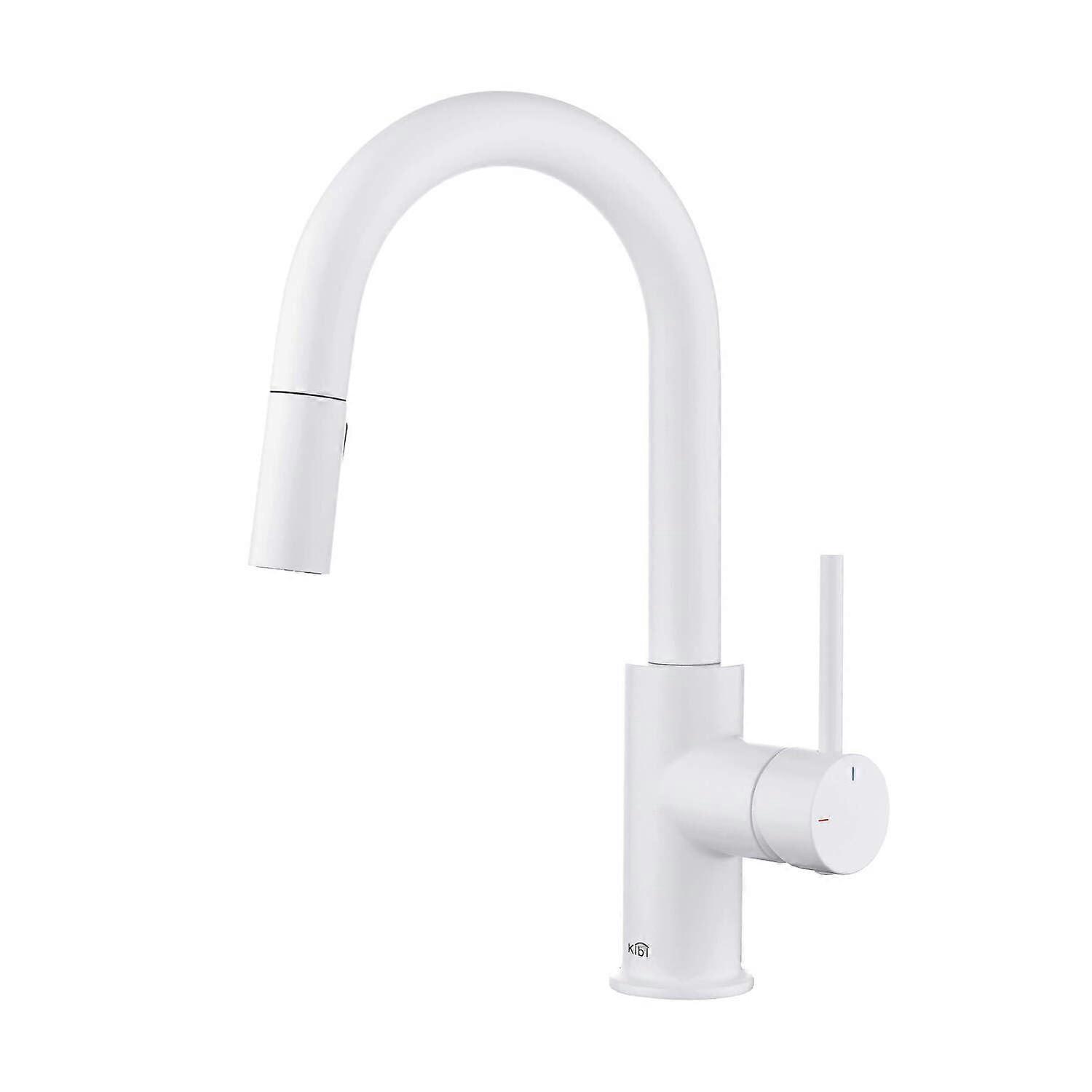 Matte White Pull Down Kitchen Faucet Solid Brass  Arc 360 Swivel Sprayer Magnetic Docking Lock
