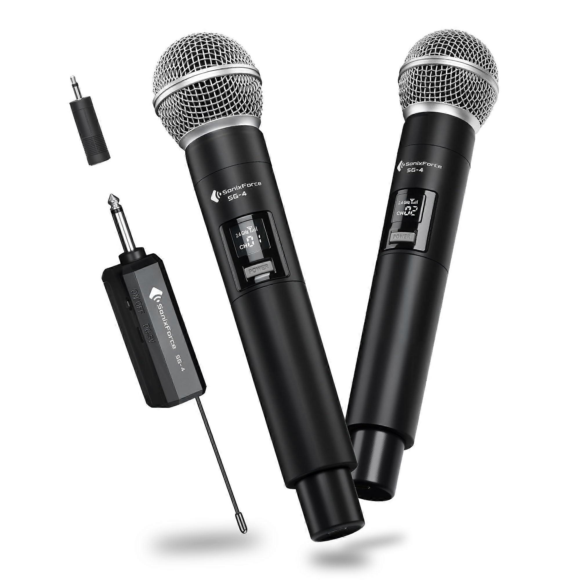 Wireless Microphone Set with Dual Channel Receiver, 240ft Range, Rechargeable Karaoke Mics for Singing and Events