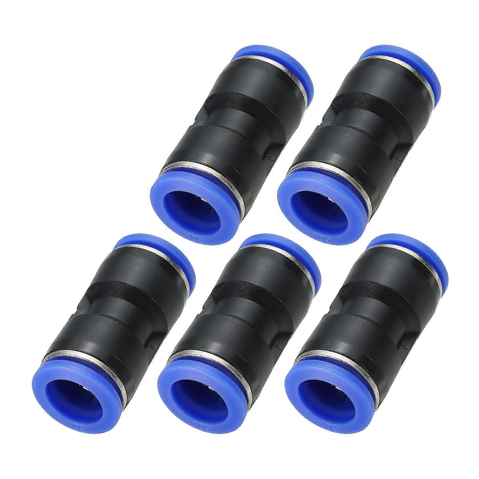 16mm Push to Connect Fittings 5Pcs Plastic Air Line Hose Quick Release Pneumatic Connectors Straight Union TwoWay Blue