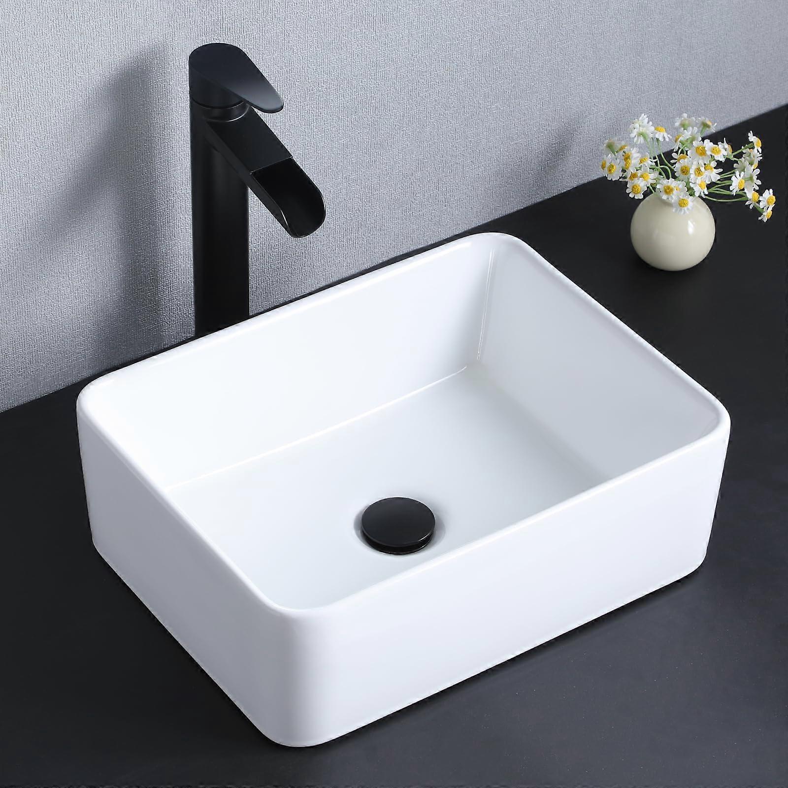 Rectangular Ceramic Vessel Sink 16x12 White Bathroom Basin Modern Above Counter Vanity