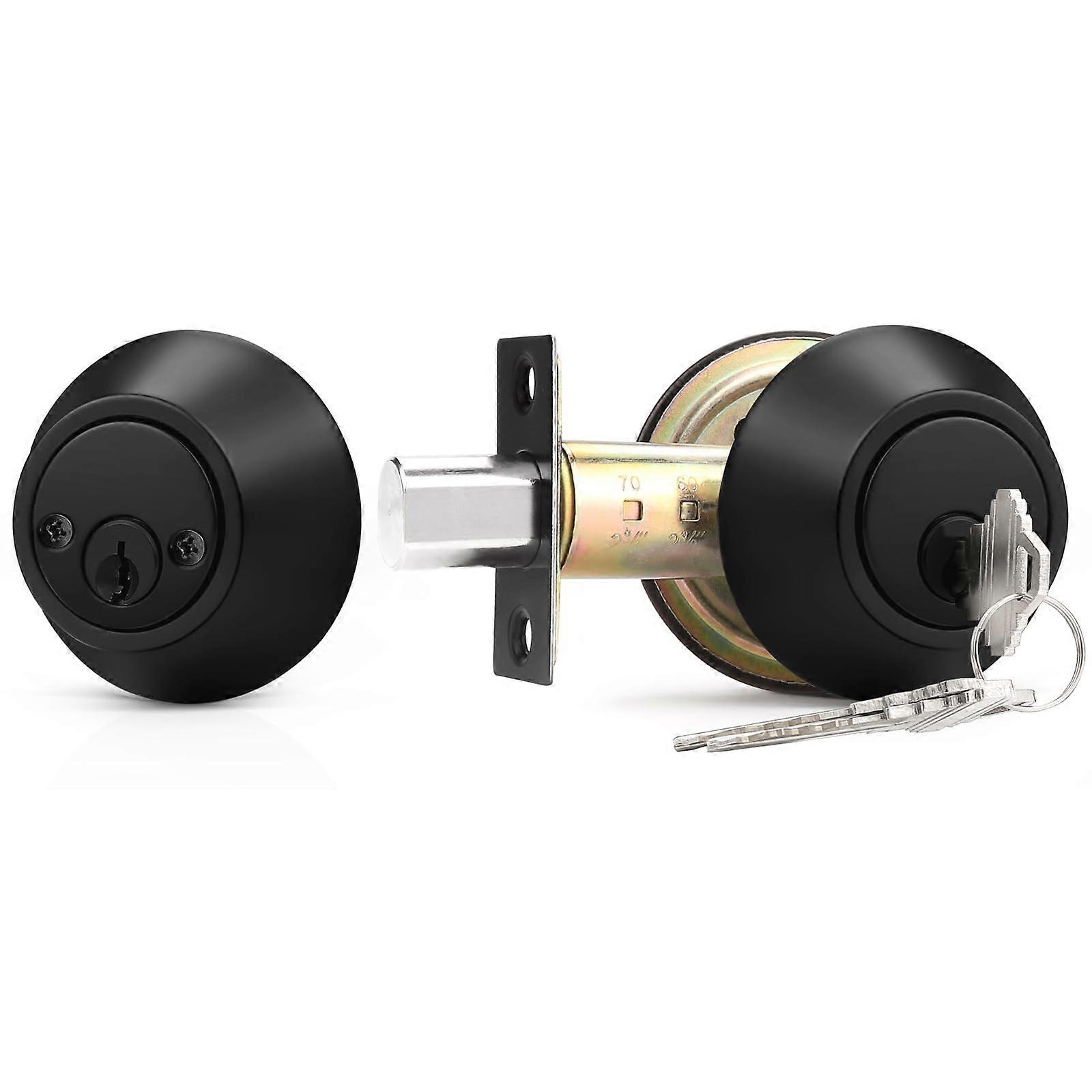Black Double Cylinder Deadbolt Lock Set Keyed Both Sides for Front and Back Door Security