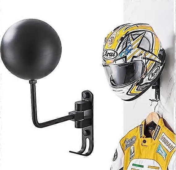 Motorcycle Helmet Rack Wall Mounted with Dual Hooks for Gear 180° Rotating Secure Storage