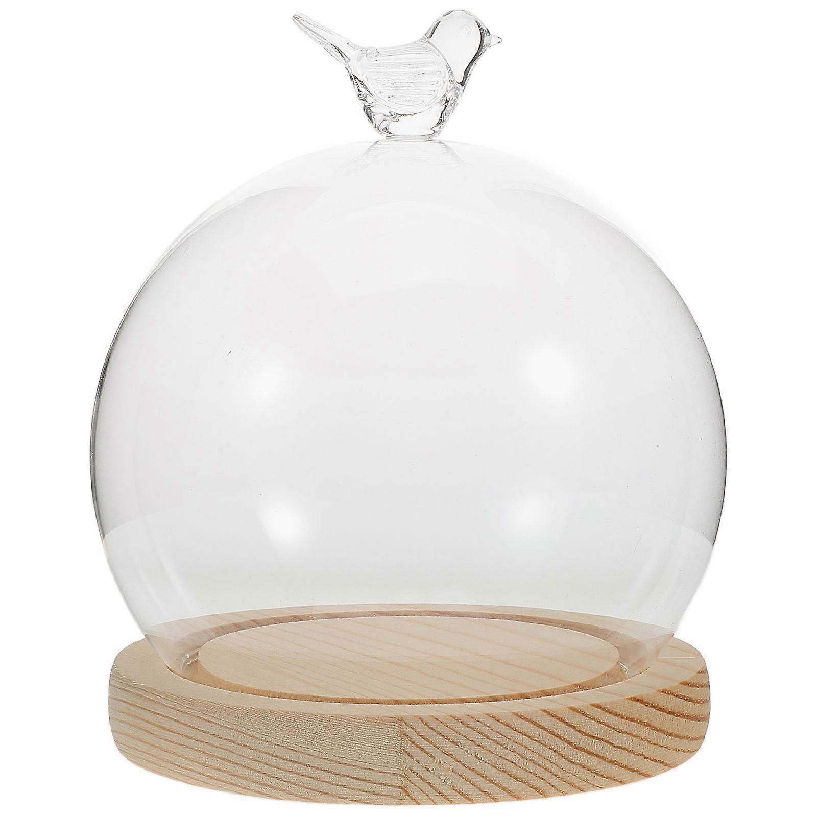 1 Set Glass Display Dome Cloche With Wood Base Display Dome Case Globe For Preserved Flower Display Cloche Glass Dome Glass Display Case