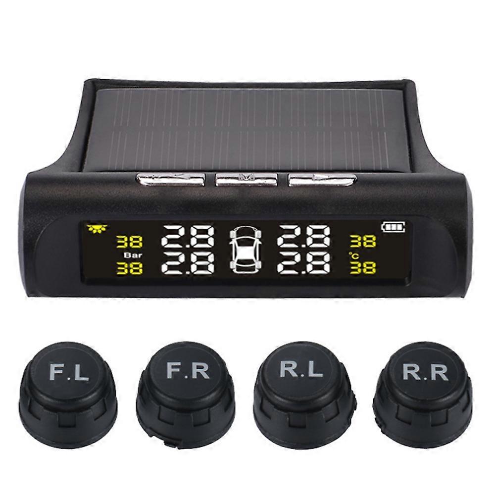 Car TPMS Tire Pressure Monitoring System with 4 External Sensor Solar Charging HD Digital LCD Displa