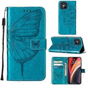 Case For Iphone 13 Blue Embossed Butterfly Wings Card Slot Leather Wallet No2773