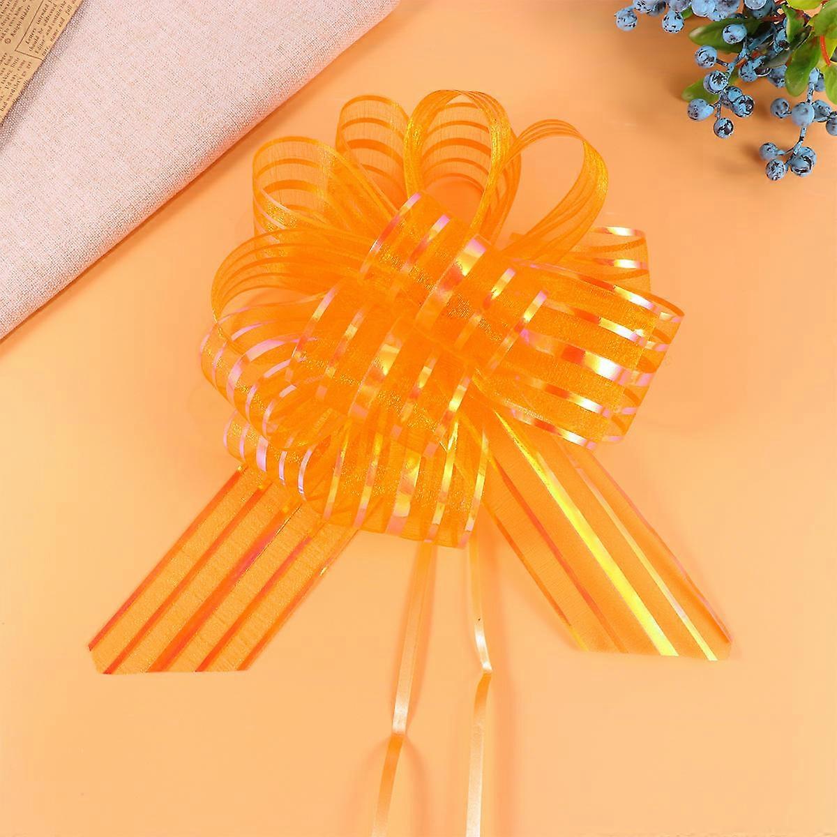 10Pcs Orange Yarn Pull Bows Wedding Pull Bows for Gift Decoration