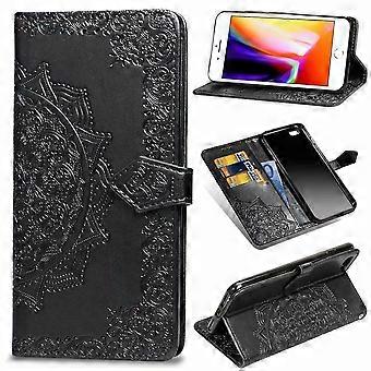 Case For Iphone 13 Mini Black Mandala Embossed Leather Card Slot No6762
