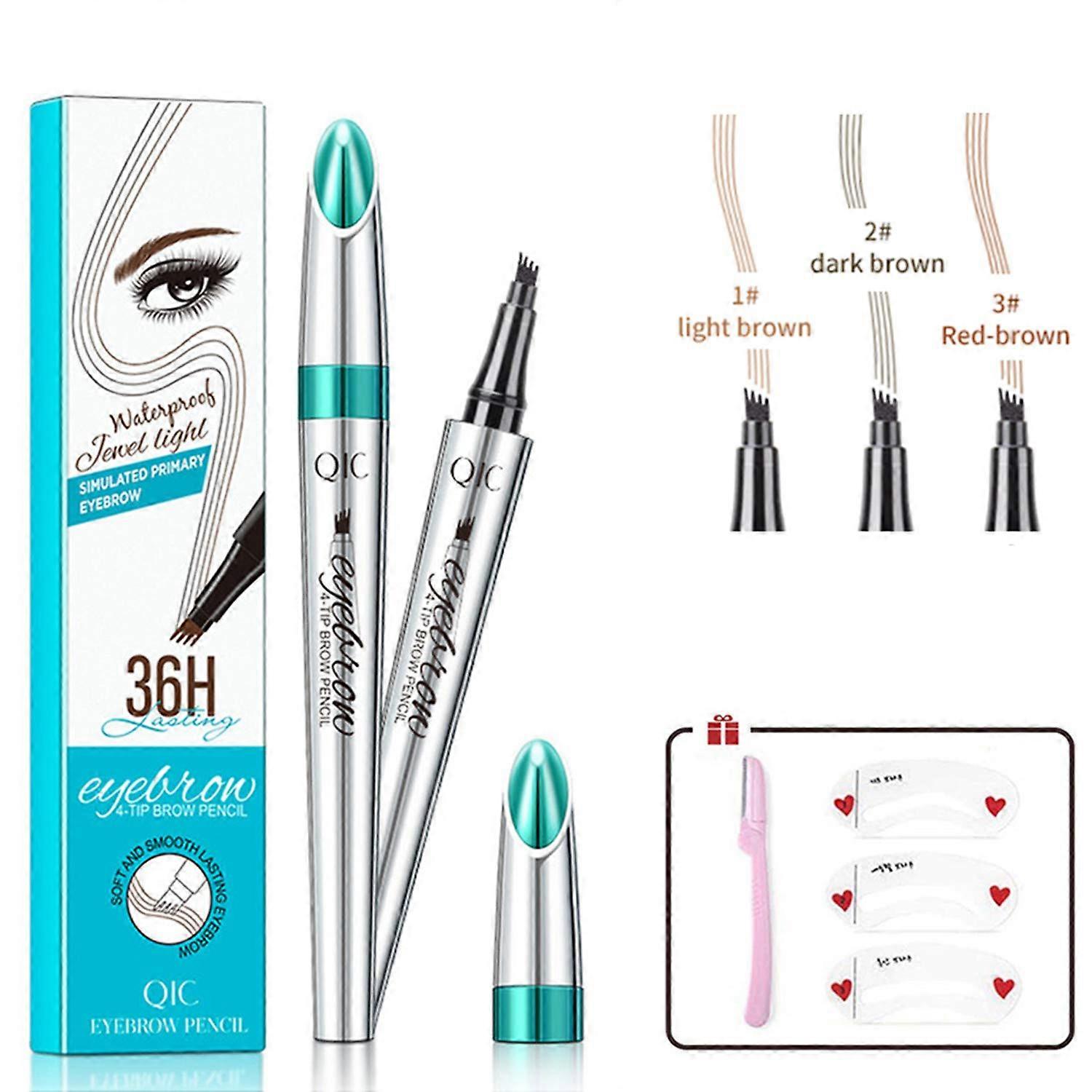 Waterproof Microblading Eyebrow Pen Light Brown with FourTip Design for Natural 3D SmudgeProof Brows