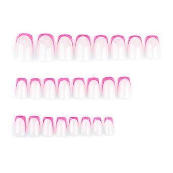 24Pcs Press on Nail Square Glues on Nail French Fake Nail Designs False Nail Artificial Nail Gifts for Women and Girls Multicolor