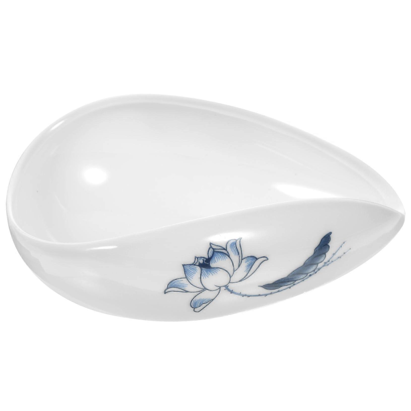 Ceramic Tea Spoon with Creative Curled Leaf Shape and Chinese Painting Pattern for Loose Leaf Tea