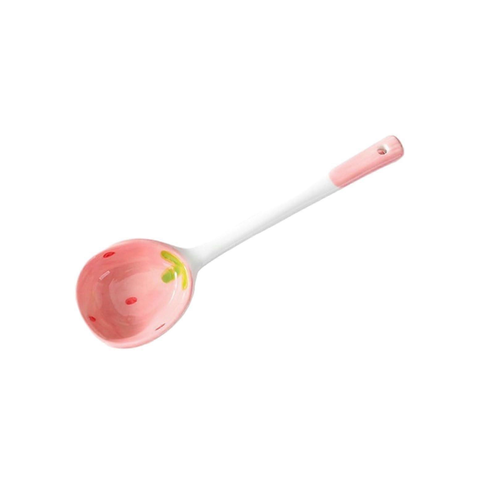 Japanese Ceramic Long Handle Spoon Solid Color Dessert Spoon Microwave Dishwasher Safe