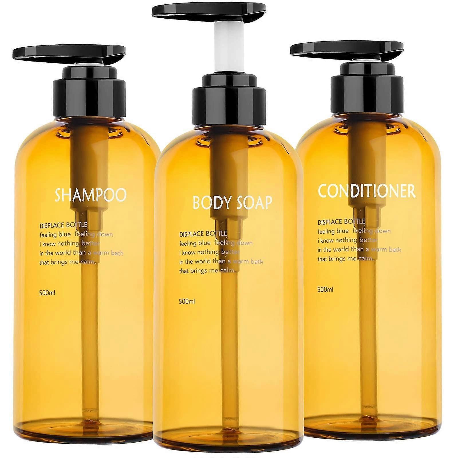 Refillable Shampoo and Conditioner Dispenser Set, 16.9oz Amber Pump Bottles for Bathroom