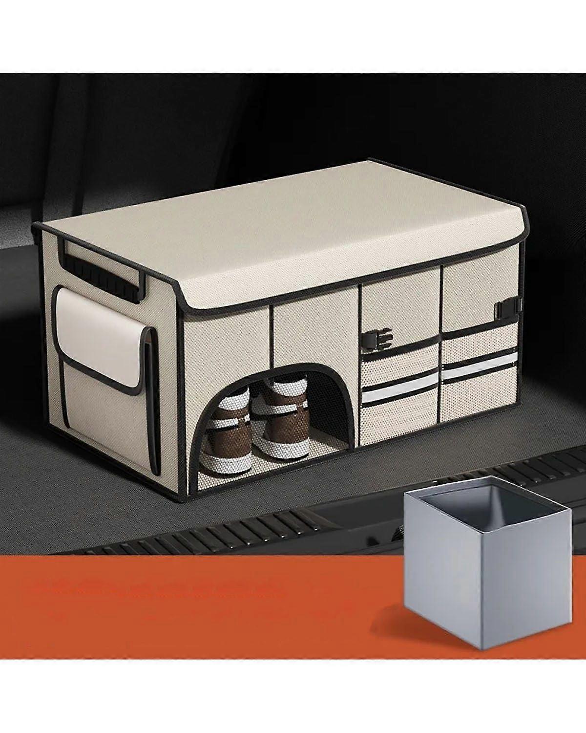 Car Trunk Organizer with MultiCompartment Foldable Storage Box, AntiSlip Base, Beige