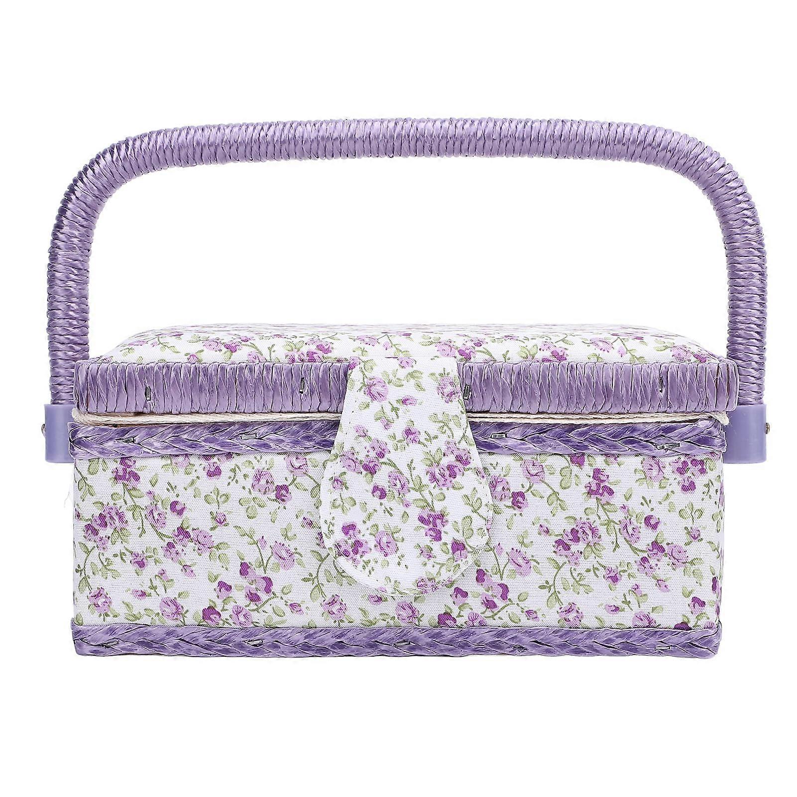 Sewing Basket with Removable Tray and Handle, DoubleLayer Storage Organizer for Sewing Supplies