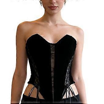Women's Laced Up Boned Overbust Corset Bustier Lingerie Bodyshaper Top Sheer Floral Lace Going Out Crop Top Tank  XL