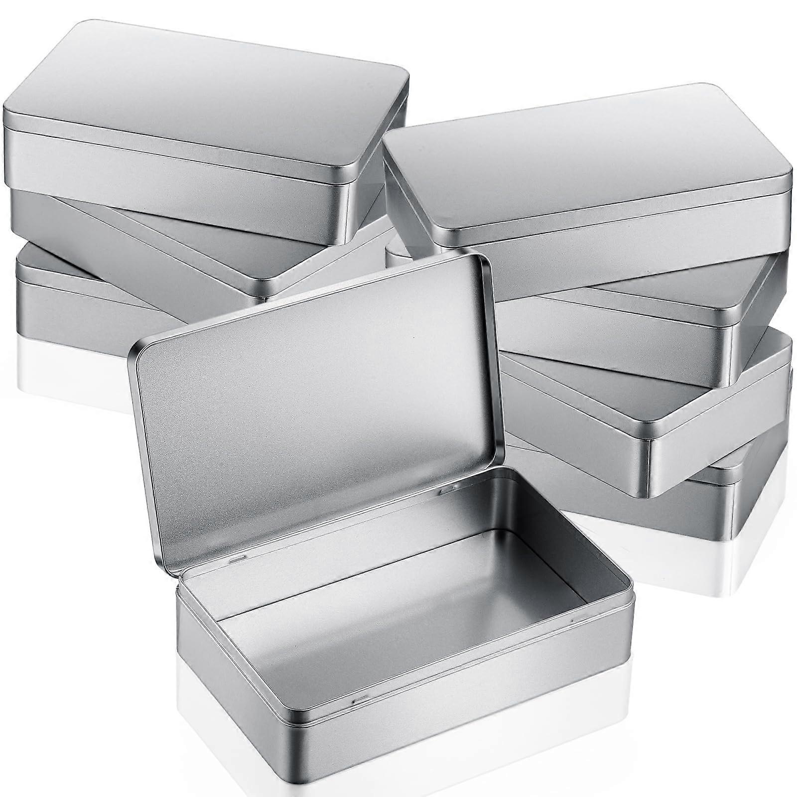12 Pack Silver Rectangular Tin Storage Boxes with Hinged Lid for Gifts Jewelry and Home Organization