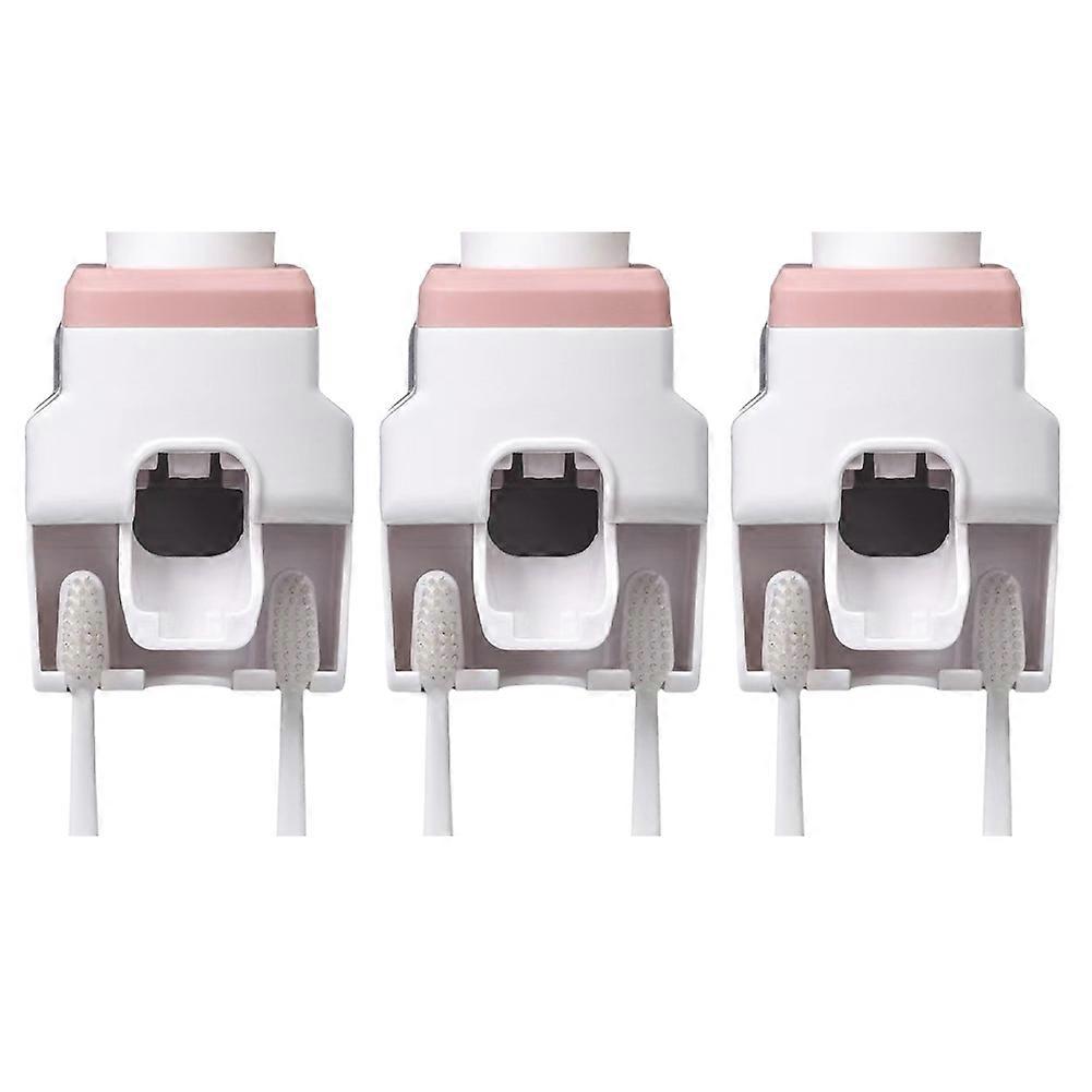 Automatic Toothpaste Squeezer Wall Mounted Punch-Free Toothbrush Storage Rack Toothbrush Holder Squeezer Pink