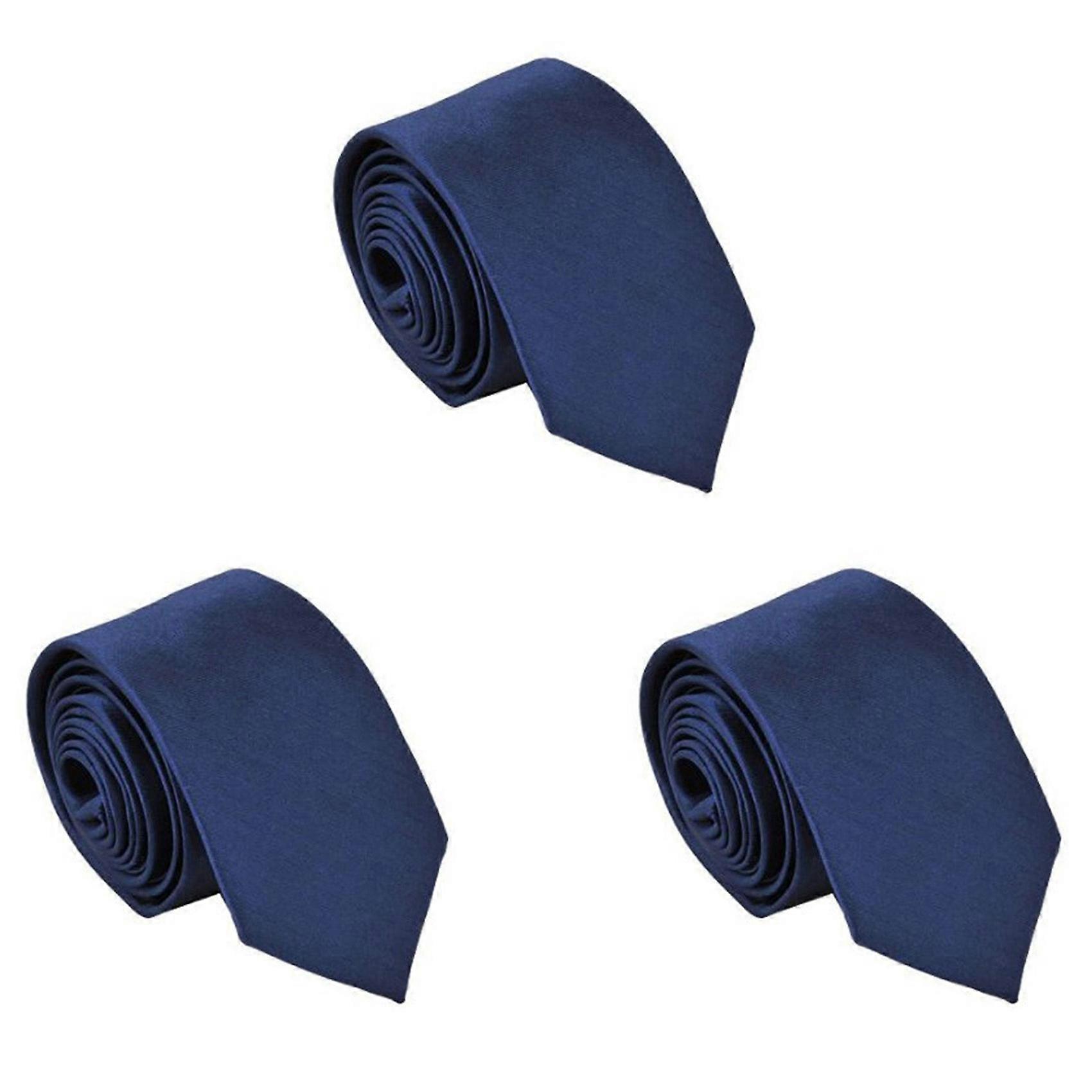 3X Polyester Narrow Neck Tie Skinny Solid Dark Blue Thin Necktie for Men (2 Inch Max Width)