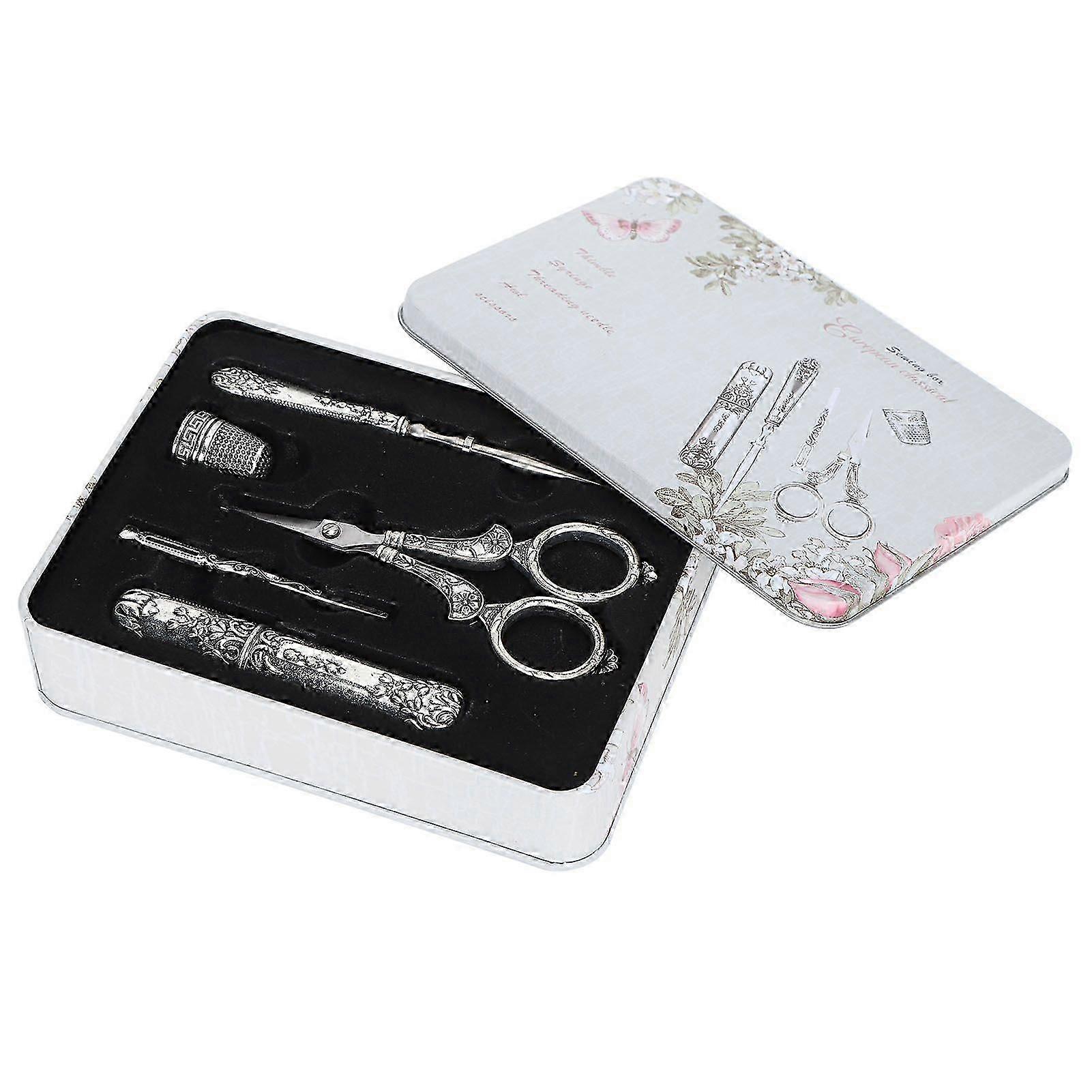 2025 Latest Model Retro Sewing Scissors Set Silver Threading Needle Thimble