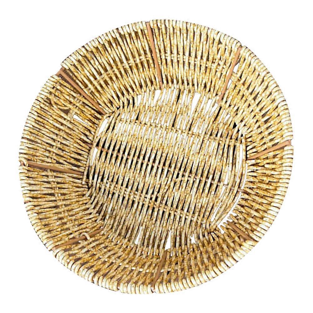 Khaki Woven Snack Basket Round Shape for Storage Use One Piece