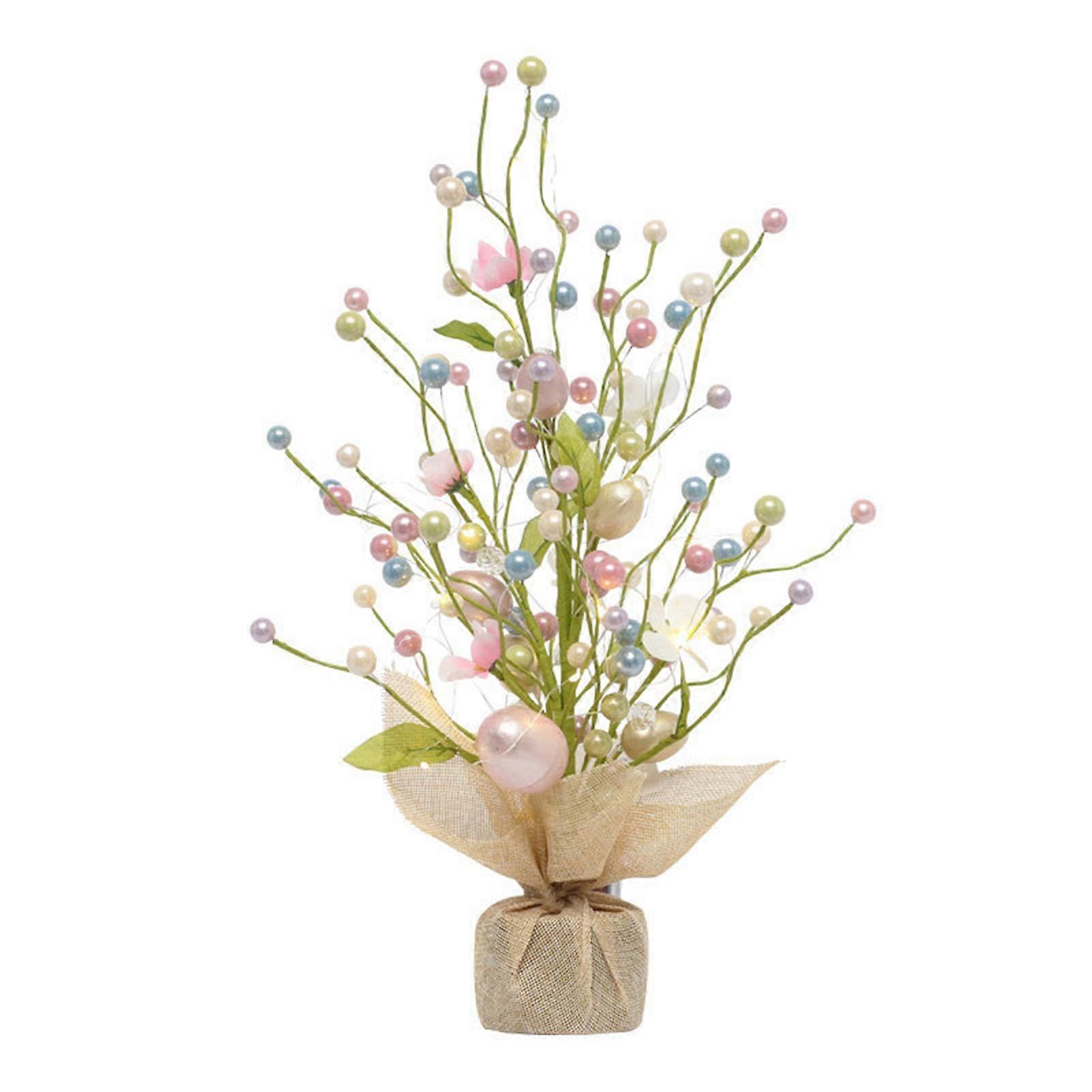 Pre-lit Easter Egg Tree with Burlap Base Battery Powered Easter Birch Tree with LED Light Tabletop