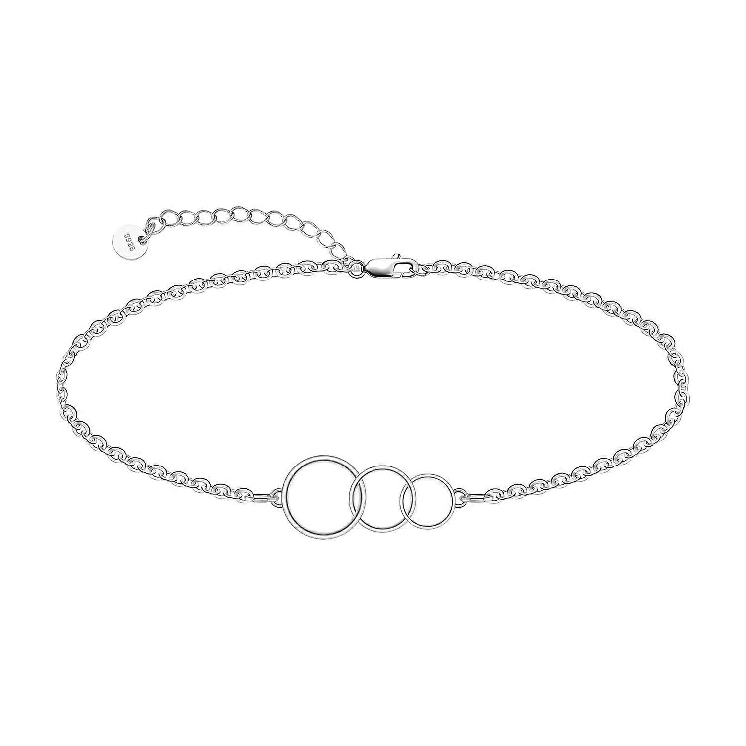 Sterling Silver Interlock Circles Anklet, 10.7-Inch Cable Chain