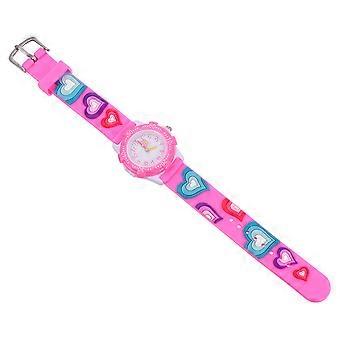 Montre enfant pour fille, motif cœur dessin animé, pour un usage quotidien, rose, ronde, affichage de l'heure, 1 pièce